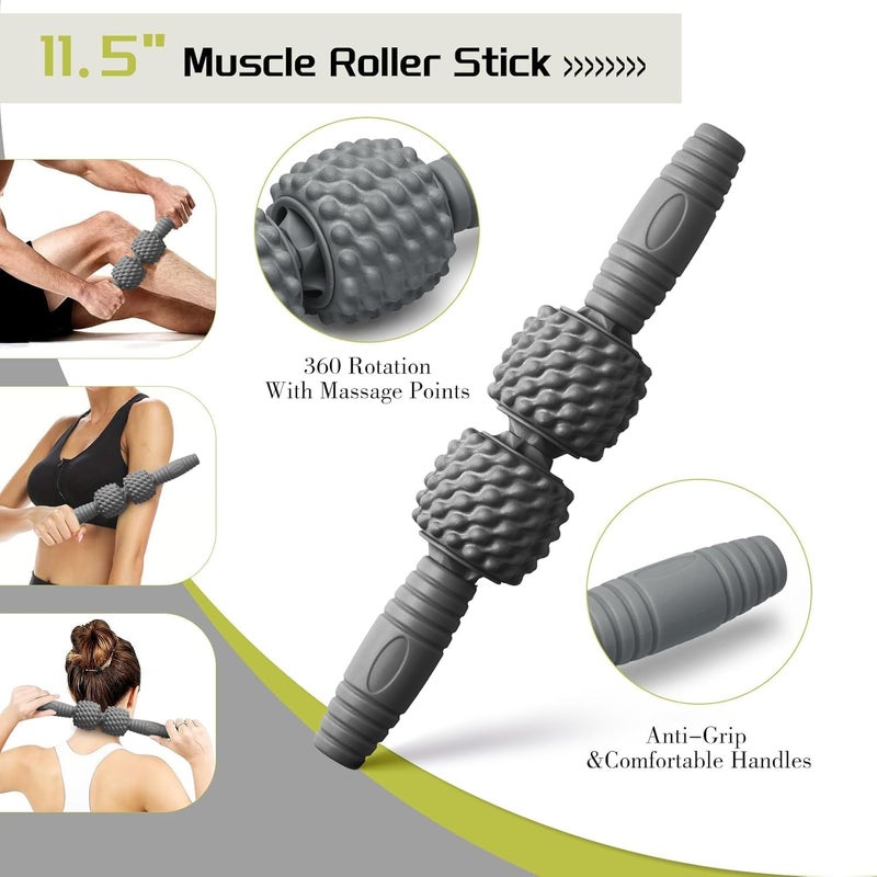 Krightlink 5-in-1 Foam Roller Set, Massage Roller Stick, Massage Ball, Resistance Band for Deep Muscle Massage, Trigger Point Release, Pilates, Yoga (Grey) - Image 3